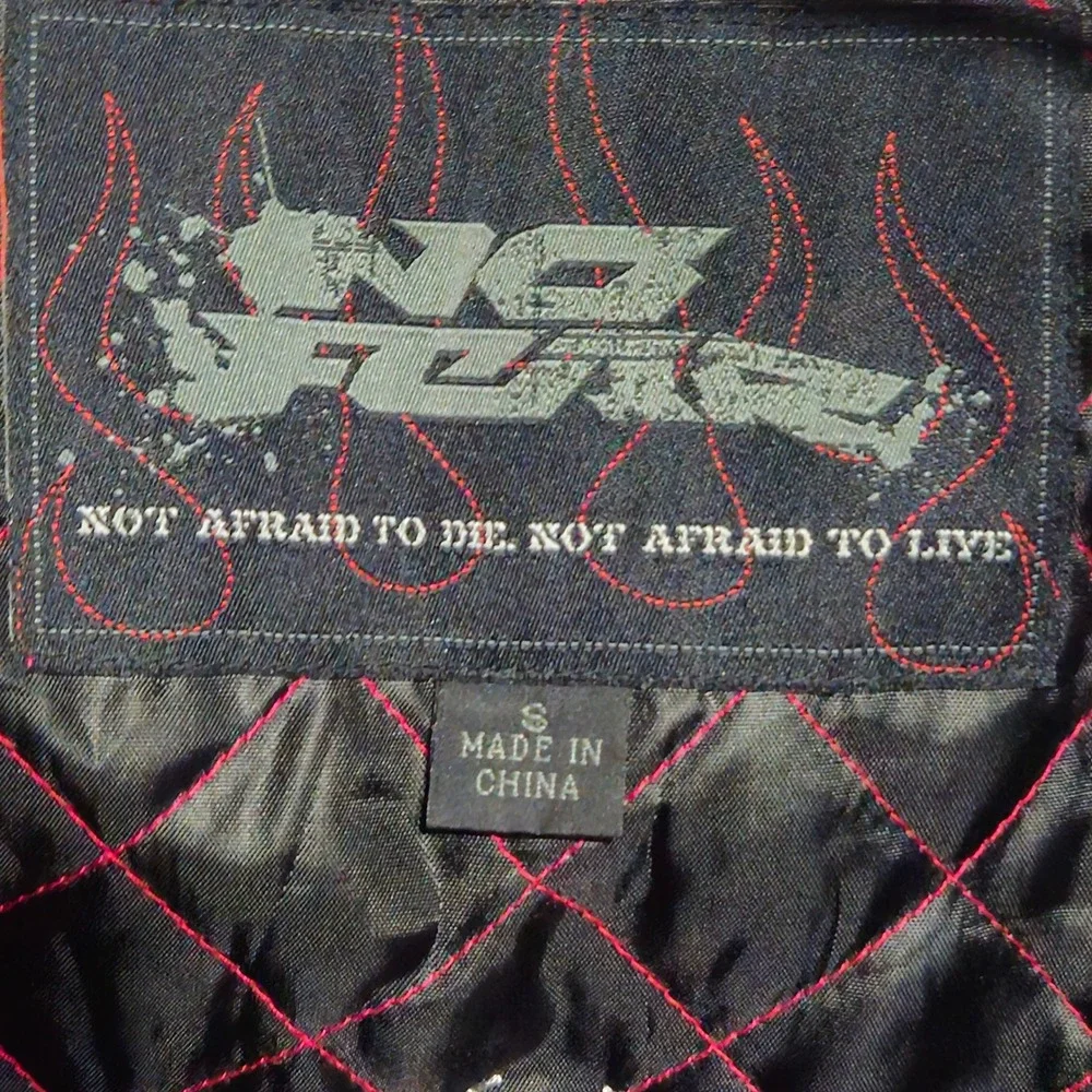 Vintage No Fear Y2K Flame Embroidered Full-Zip Skater Windbreaker Jacket Small